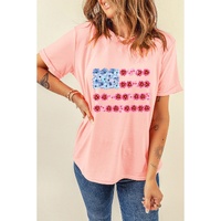 Pink Floral Printed Crew Neck Flag Day T Shirt - L thumbnail
