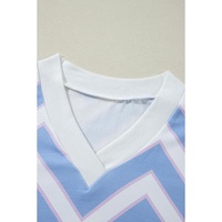 Sky Blue Zigzag Striped Print V Neck Oversized Top - L thumbnail