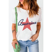 White America Star Shape Print O Neck Loose Fit T Shirt - S thumbnail