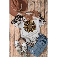 Chestnut Leopard Bleached Sunflower Graphic Crewneck T Shirt - M thumbnail