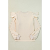 Jet Stream Solid Color Ruffled Shoulder Long Sleeve Blouse - L thumbnail