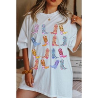 White Western Cowgirl Boots Graphic Crewneck Tunic T Shirt - M thumbnail