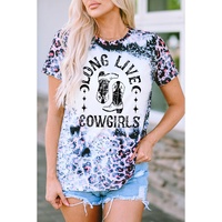 Pink Cowgirls Boots Leopard Bleached Crew Neck T Shirt - XL thumbnail