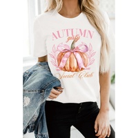 White Autumn Girly Thanksgiving Bowknot Pumpkin Graphic T Shirt - XL thumbnail