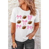 White Bowknot Rugby Football Printed Game Day T Shirt - M thumbnail