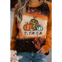 Gold Flame It's Fall Yall Halloween Pumpkin Graphic Bleached Top - L thumbnail