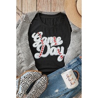 Black Sequin Game Day Graphic Crew Neck Tee - M thumbnail