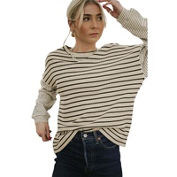 Black Striped Patchwork Loose Long Sleeve Tee - XL thumbnail