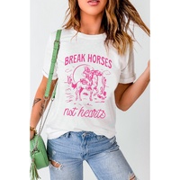 White Western BREAK HORSES Cowboy Graphic Crewneck T Shirt - M thumbnail