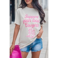 White Support Your Local Cowgirls Boots Print Crewneck Tee - XL thumbnail