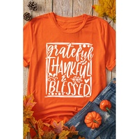 Orange Grateful Thankful Blessed Printed Thanksgiving T Shirt - S thumbnail