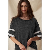 Black Varsity Stripe Half Sleeve Vintage Tee - L thumbnail