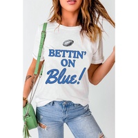 White Rugby Football BETTIN ON Blue Graphic Crewneck T Shirt - M thumbnail