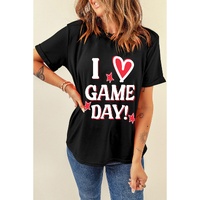 Black I Love GAME DAY Heart Printed Crewneck T Shirt - XL thumbnail