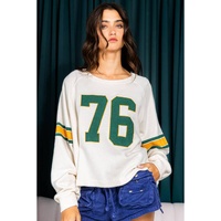White Number 76 Printed Retro Sporty Long Sleeve Top - S thumbnail
