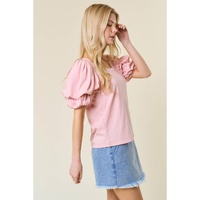 Light Pink Scoop Neck Bubble Sleeve Tee - L thumbnail