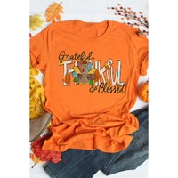 Orange Grateful Thankful Blessed Turkey Graphic Thanksgiving T Shirt - S thumbnail
