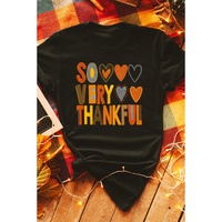 Black So Very Thankful Heart Printed Crewneck Thanksgiving T Shirt - S thumbnail