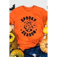 Orange SPOOKY SEASON Ghost Print Crew Neck Halloween Tee - S thumbnail