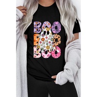 Black BOO Floral Ghost Print Crew Neck Halloween T Shirt - M thumbnail