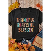 Black Thankful Grateful Blessed Leopard Print Crewneck T Shirt - 2XL thumbnail