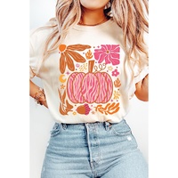 White Floral Pumpkin Printed Crewneck Thanksgiving T Shirt - 2XL thumbnail