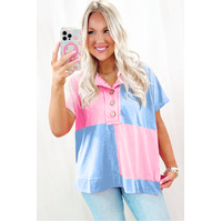 Myosotis Two Tone Half Buttons Collared T Shirt - L thumbnail