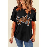 Black Spooky Rhinestone Crew Neck Graphic Tee - 2XL thumbnail