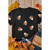 Black Sequin Triangle Patched Pattern Halloween T Shirt - S thumbnail