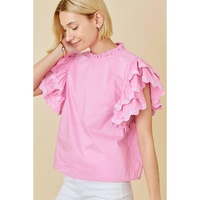 Bonbon Ricrac Ruffled Sleeve Frilled Collar Blouse - L thumbnail