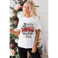 White Christmas Pattern Slogan Print Crew Neck T Shirt - 2XL thumbnail