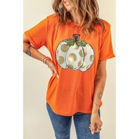 Orange Thanksgiving Pumpkin Pattern Crew Neck Short Sleeve Top - S thumbnail