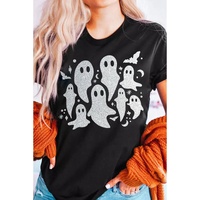 Black Halloween Glitter Ghost Pattern Crew Neck T Shirt - 3XL thumbnail