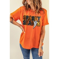 Orange Sequin SPOOKY SEASON Ghost Pattern Halloween T Shirt - 3XL thumbnail