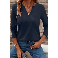 Dirty blue Notch V Neck Pocket Patched Long Sleeve T Shirt - L thumbnail