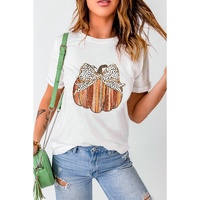 White Thanksgiving Bow Knot Pumpkin Print Round Neck T Shirt - XL thumbnail