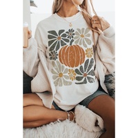 White Thanksgiving Pumpkin Print Loose Crewneck Tunic T Shirt - M thumbnail