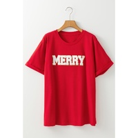 Red Christmas MERRY Graphic Cuffed Sleeve T Shirt - L thumbnail