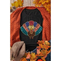Black Glitter Turkey Heat Transfer Printing Thanksgiving T Shirt - M thumbnail