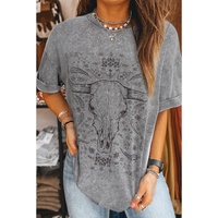 Light Grey Western Steer Head Tie Dye Print Crew Neck T Shirt - L thumbnail