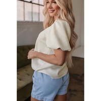 Oatmeal Textured Puff Sleeve T-shirt - L thumbnail