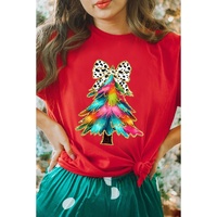 Red Bow Decor Christmas Tree Graphic Holiday T Shirt - XL thumbnail