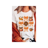 White Turkey Coquette Bow Pumpkin Thanksgiving T-Shirt - S thumbnail