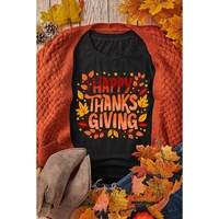 Black Happy Thanksgiving Leaves Print Crew Neck T Shirt - XL thumbnail