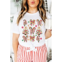 White Christmas Tree Bow Knot Print Round Neck T Shirt - XL thumbnail