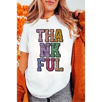White Heat-transfer Printed THANKFUL Letter Graphic T Shirt - M thumbnail