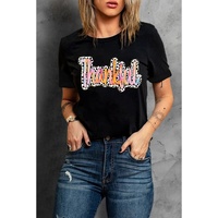 Black Thankful Cow Print Crew Neck T Shirt - 3XL thumbnail