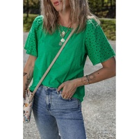 Bright Green Eyelet Embroidered Patchwork Shift Top - L thumbnail