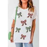 White Christmas Bowknot Graphic Cotton Blend T Shirt - M thumbnail