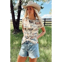 Beige Western Fashion Mustang River Printed Mesh T Shirt - L thumbnail